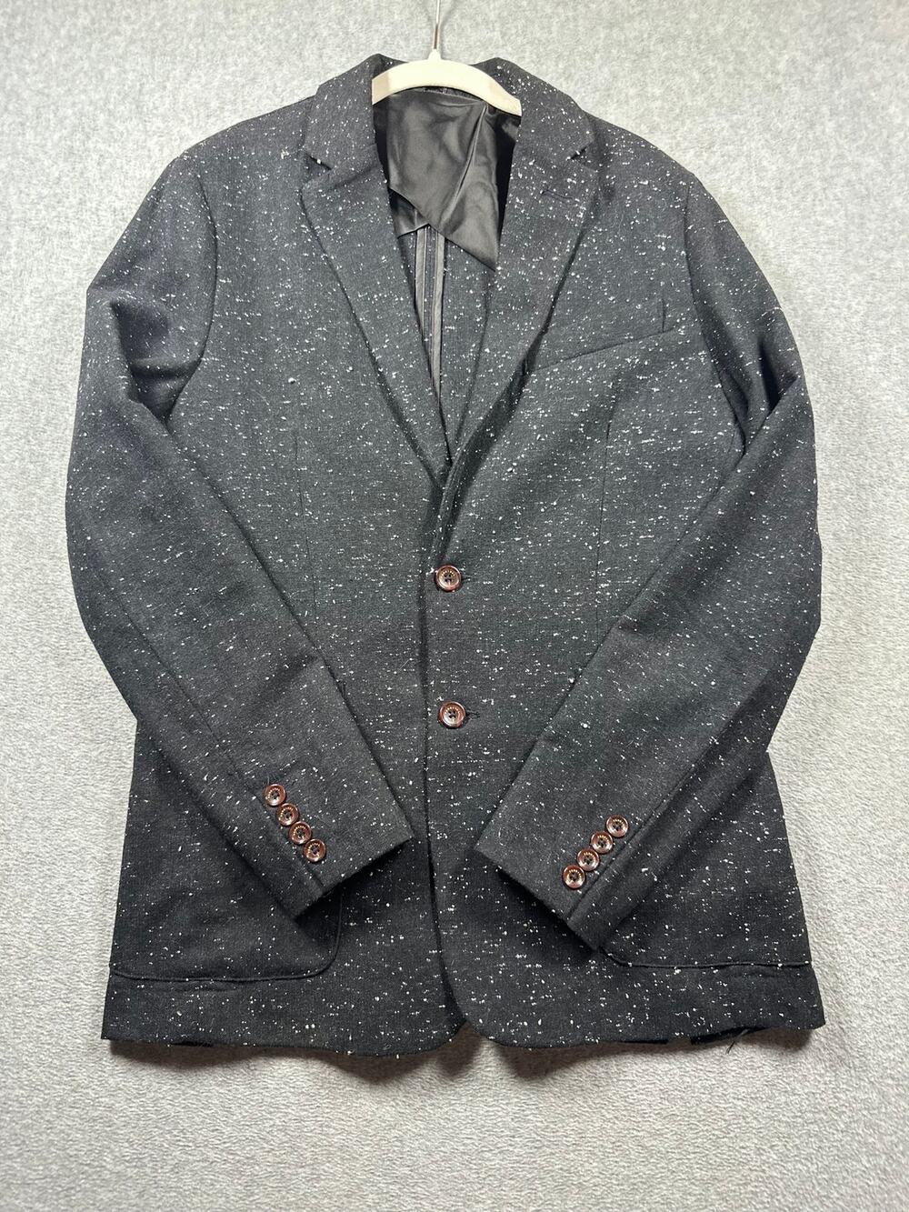 Percival Tweed Blazer Jacket Mens Medium Charcoal Grey Notch Lapel Double Vented